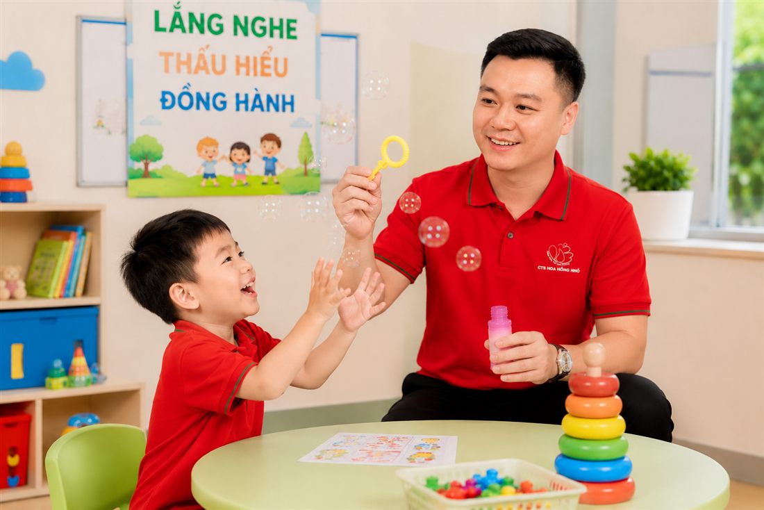 Giáo viên can thiệp cá nhân 1:1 với trẻ